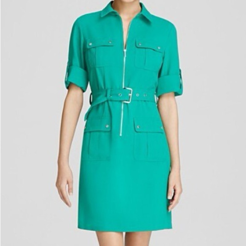 EUC MICHAEL Michael Kors M emerald green utility belted shirtdress